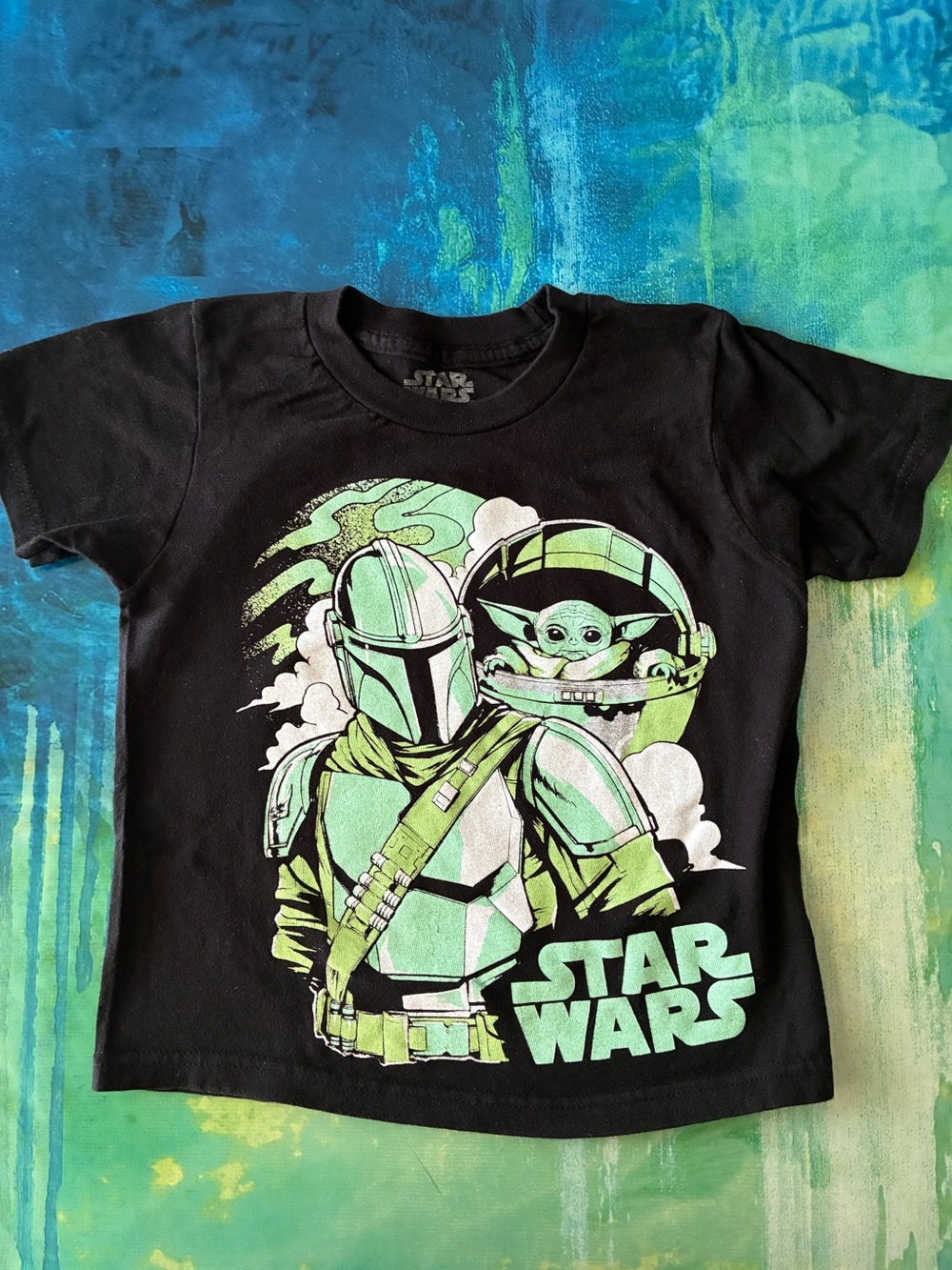 Star Wars Mandalorian Baby Yoda Grogu Boys T-Shirt Size S 6-7 Black EUC